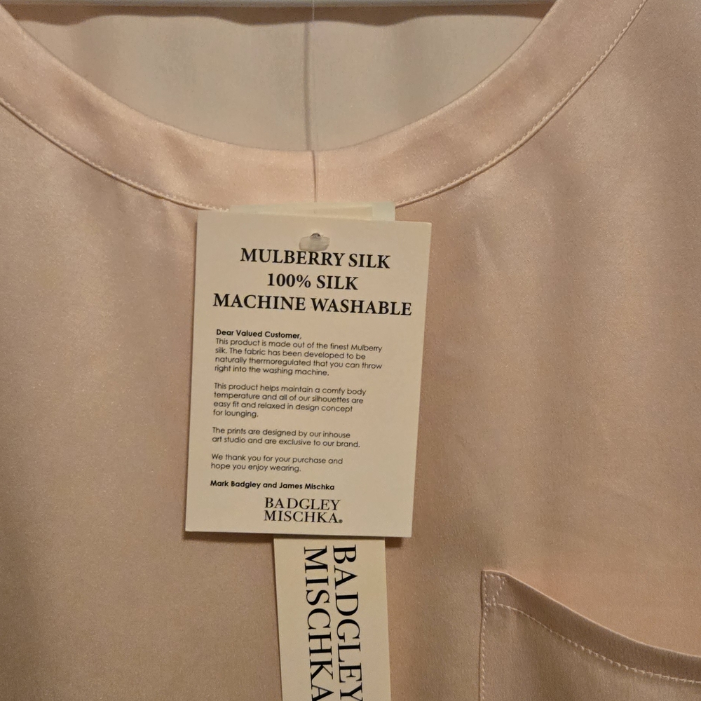 Badgley Mischka 100% Mulberry Silk Relaxed Short Sleeve Sleep Top - Picture 2 of 3